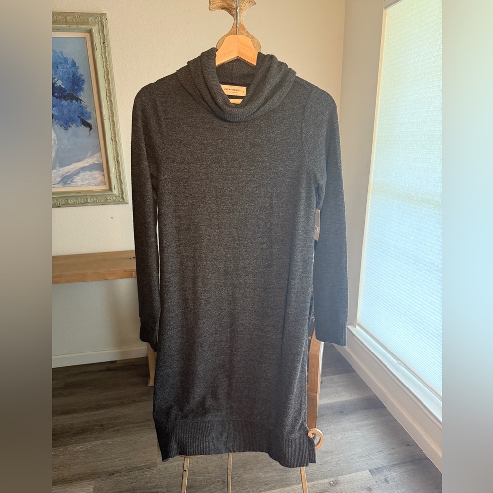 NWT LUCKY BRAND Women Cloud Jersey MockNeck Dress Gray Soft Sweater Dress XS
